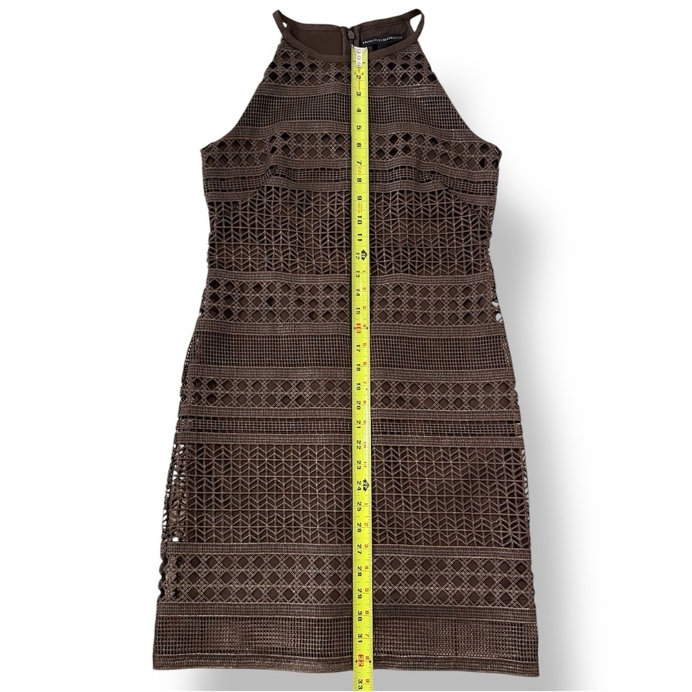 White House Black Market Size 0 Brown Metallic Lace Halter Dress Sheath Cocktail - Picture 5 of 8